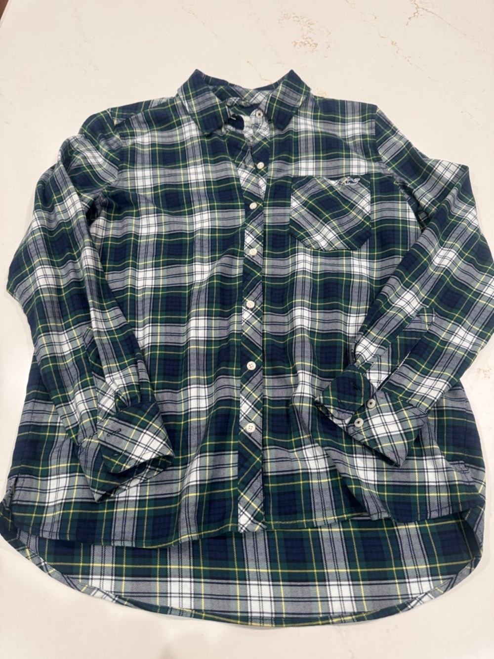 Vineyard Vines Green Navy Plaid Button-Down Shirt